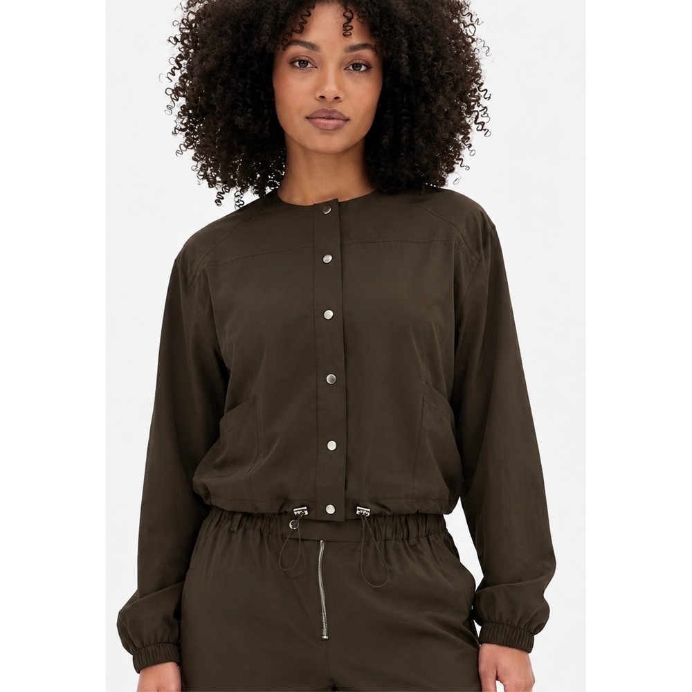 Girlfriend Collective Womens Lightweight Nylon Snap Front Jacket Brown